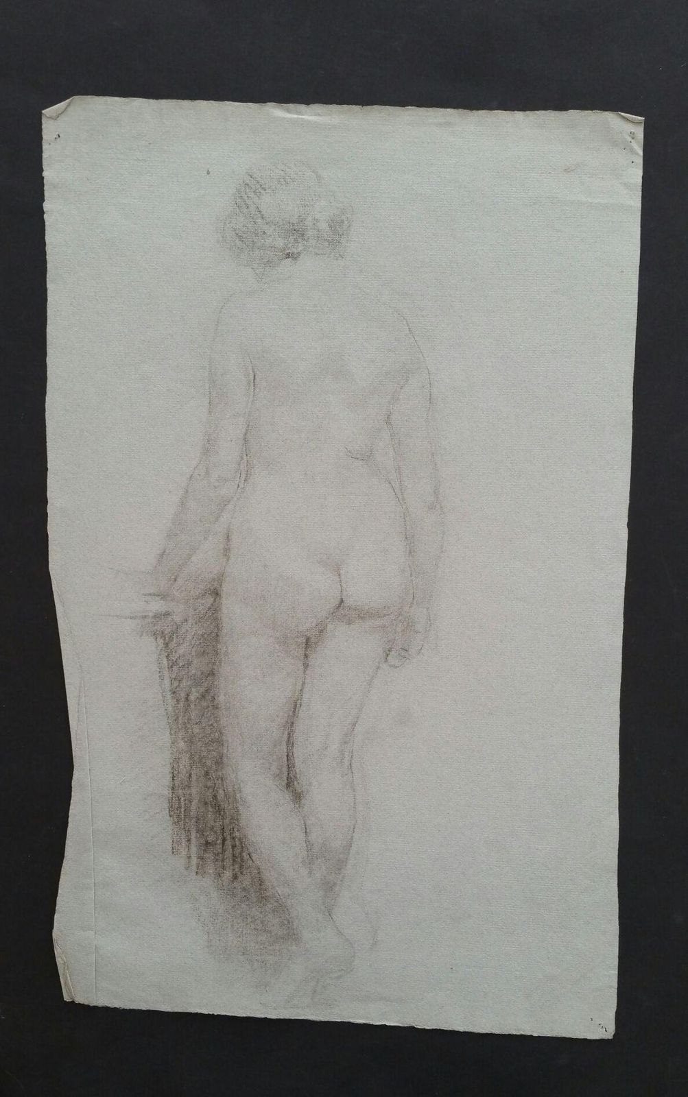 Unknownenglish Graphite Portrait Sketch Of Female Nude, Back Viewcirca 1880 1905 photo furniture