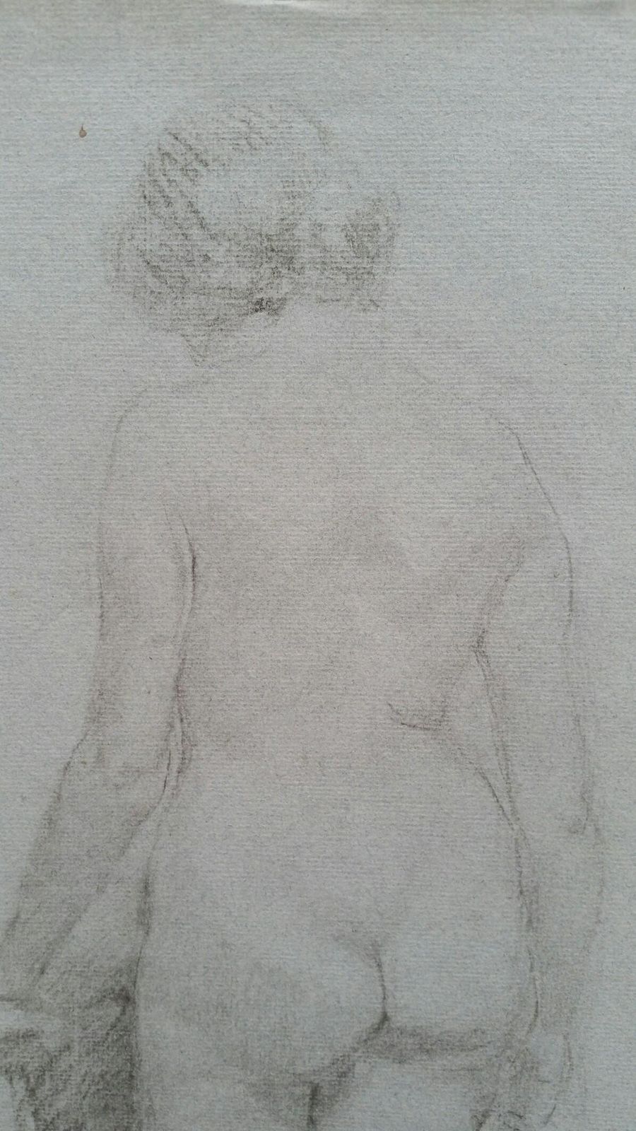 Unknownenglish Graphite Portrait Sketch Of Female Nude, Back Viewcirca 1880 1905 photo for sale