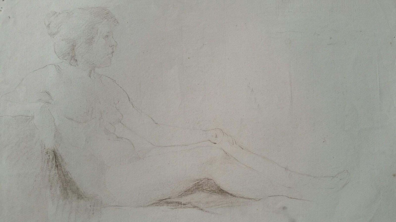 Unknownenglish Antique Portrait Sketch Of Reclining Female Nude 'Double Sided'circa 1880 1905 photo buy