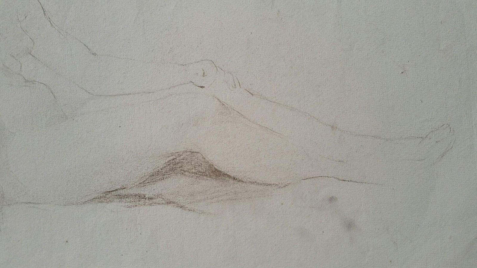 Art Unknownenglish Antique Portrait Sketch Of Reclining Female Nude 'Double Sided'circa 1880 1905 photo