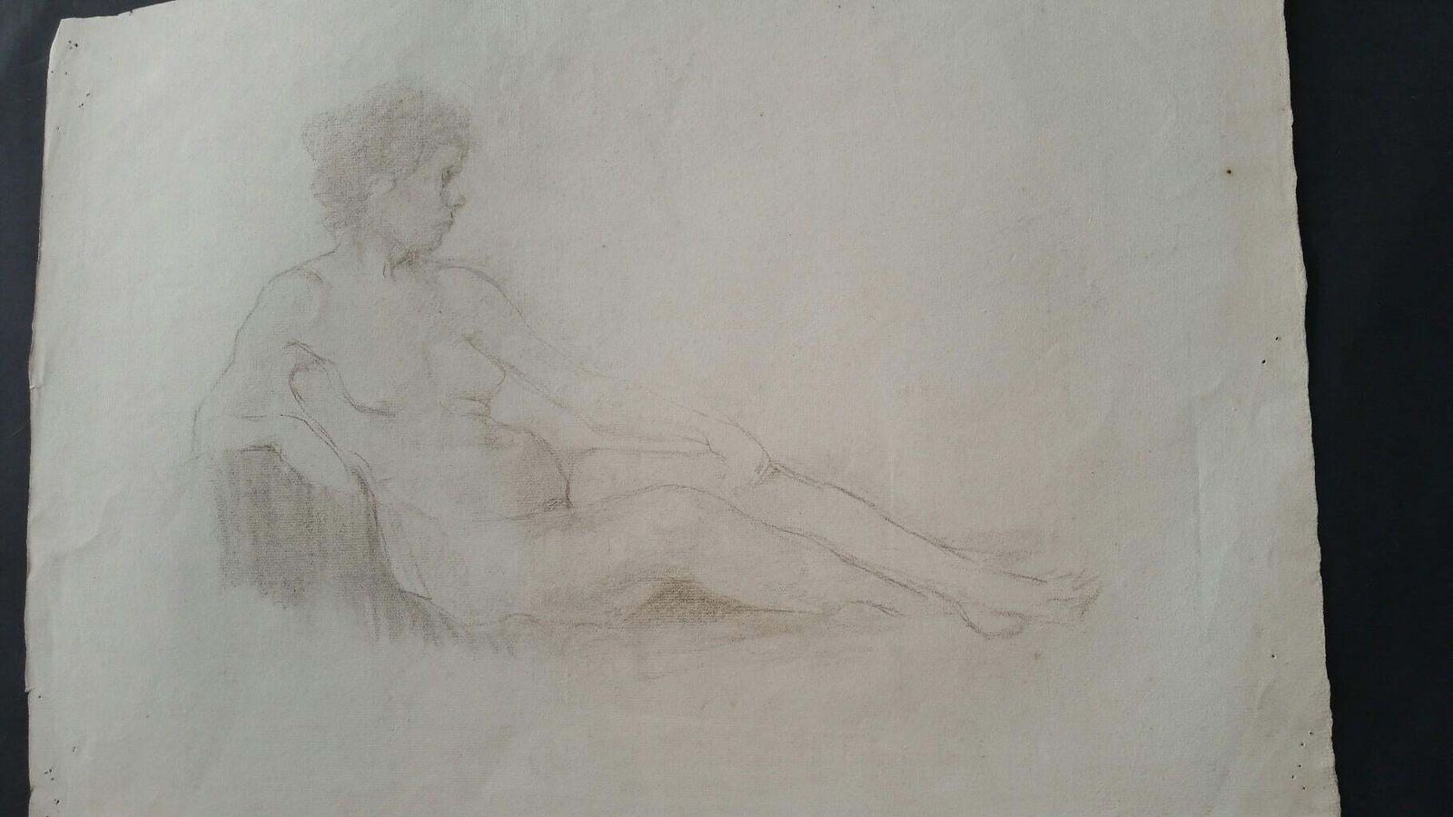 photo vinterior Unknownenglish Antique Portrait Sketch Of Reclining Female Nude 'Double Sided'circa 1880 1905