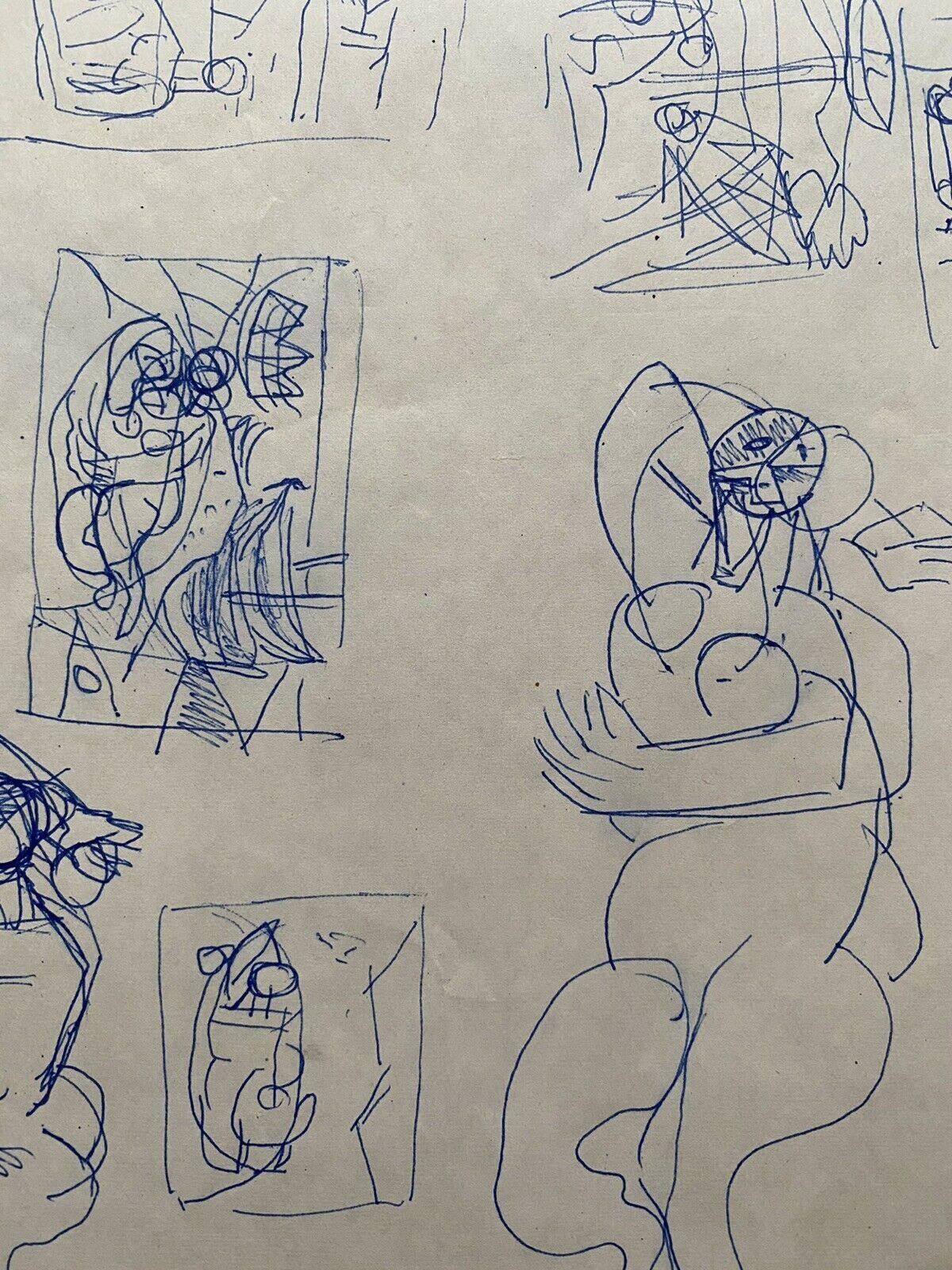 Unknowncarlos Carnero Original Ink Drawing, Figure Sketches Doodlesmid 20th Century photo Art