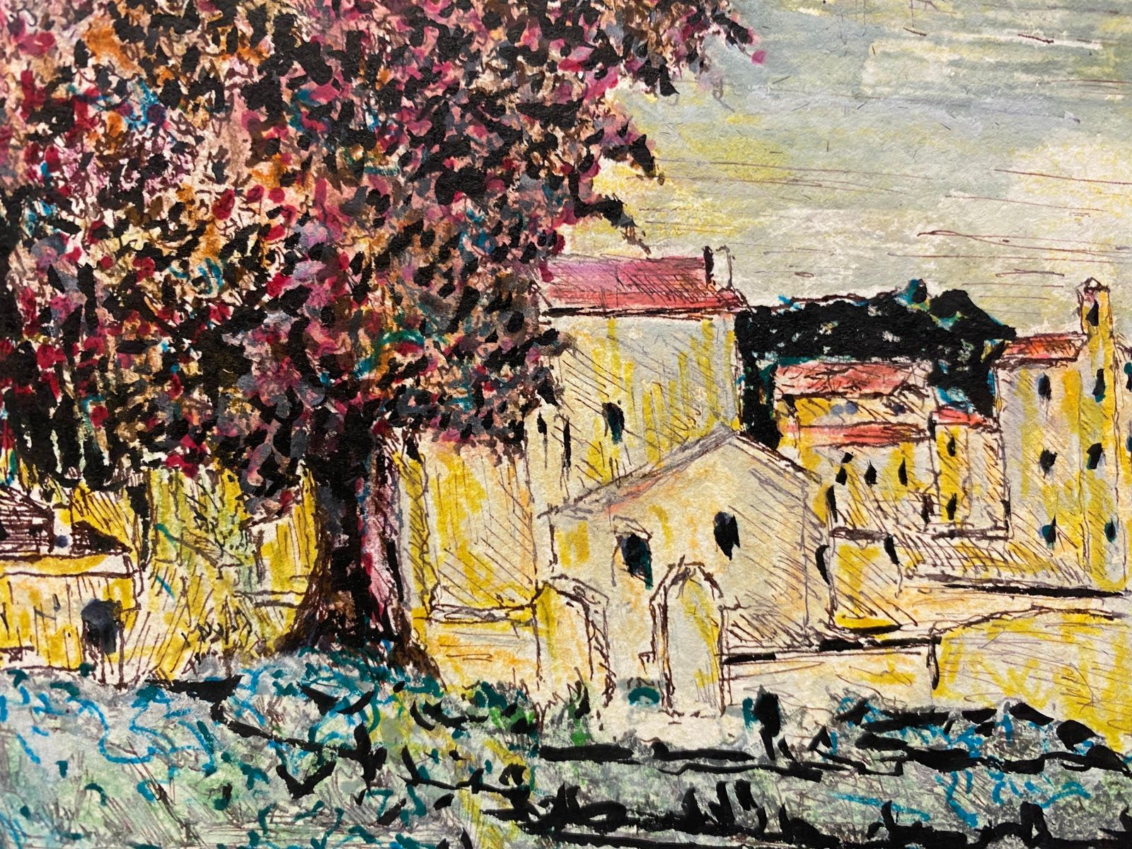 Unknown1950's Modernist Painting, Landscape Of A French Town1950s photo vinterior