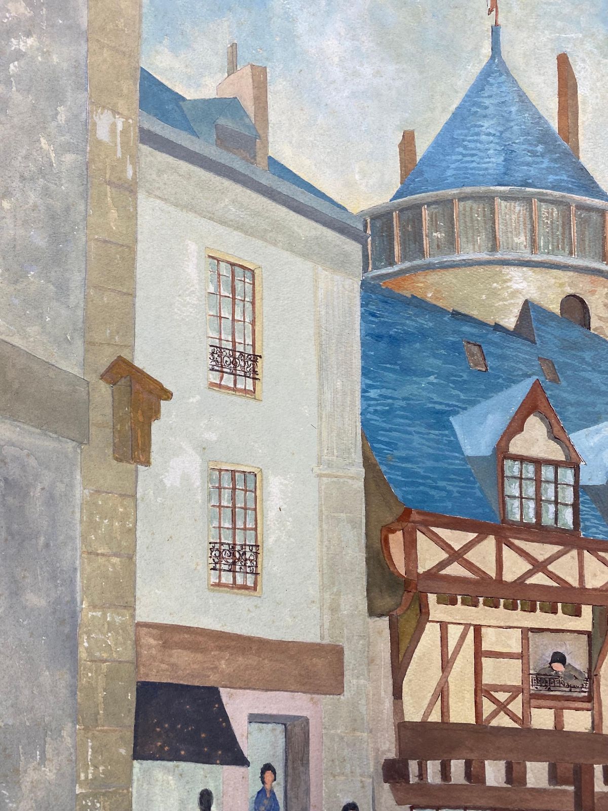 Unknown1950's Modernist Signed Painting, Figures In French Town1950s photo 505.0
