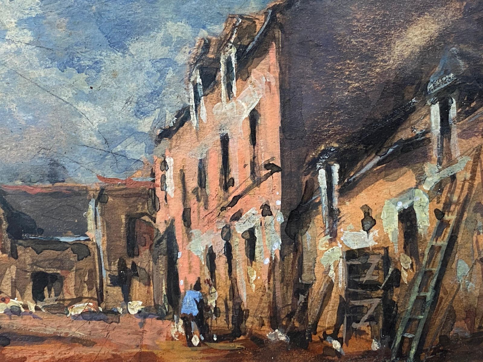 Unknownfrench Impressionist En Plein Air Oil Painting   Village Scene With Figures20th Century photo for sale