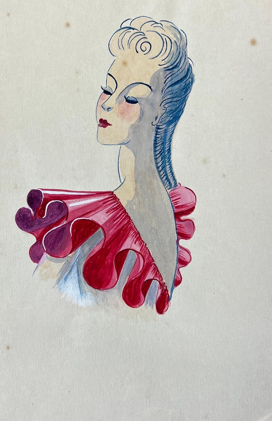 Unknown1940's Fashion Illustration, Lady At A Stance In Pink Frill Topcirca 1940s photo furniture