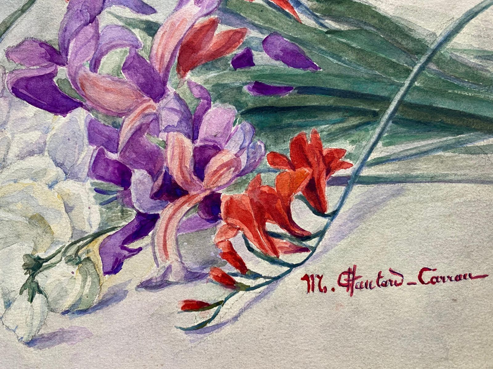 Unknownearly 1900's French Impressionist Signed Flower Watercolour By Marie Carreaucirca 1900s photo for sale