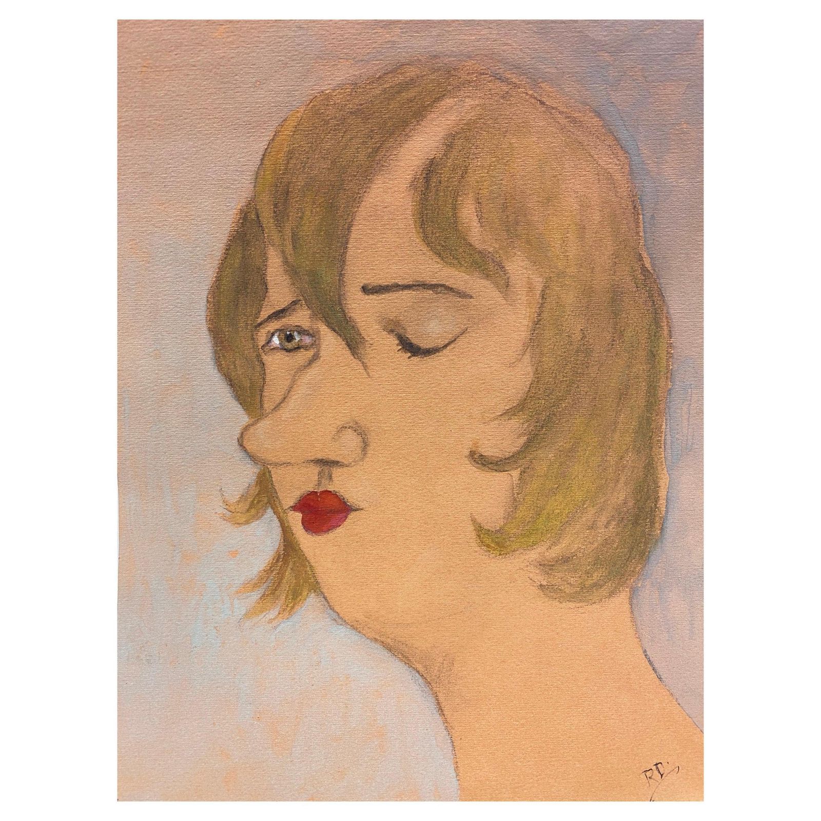 Unknown1960's French Portrait Lady With Closed Eye Caricaturecirca 1960s