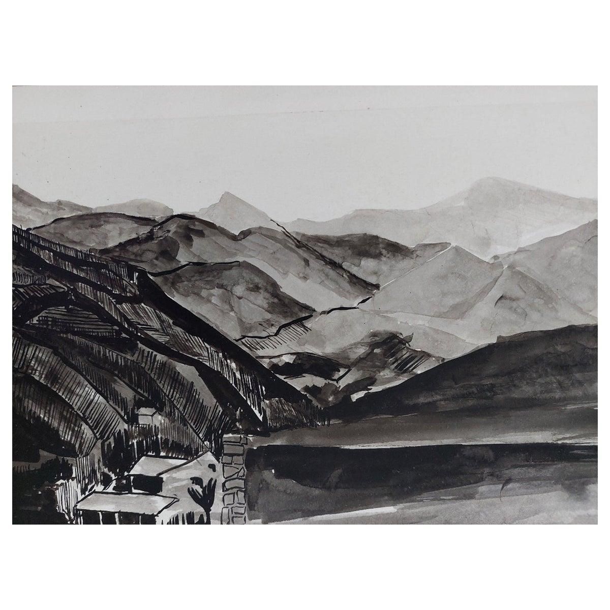Bernard Labbe20th Century French Modernist Cubist Painting, En Grisaille French Landscape20th Century