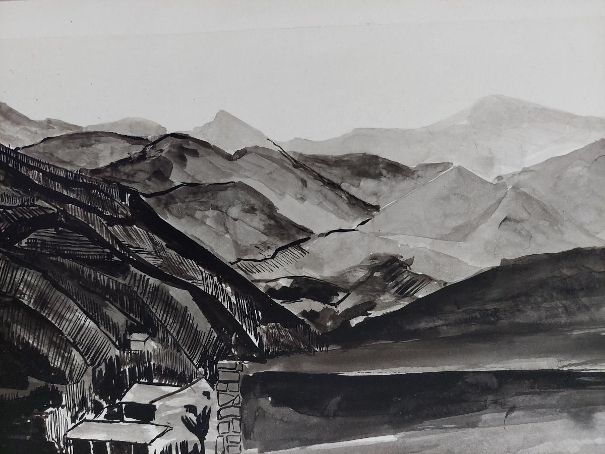 Bernard Labbe20th Century French Modernist Cubist Painting, En Grisaille French Landscape20th Century photo for sale