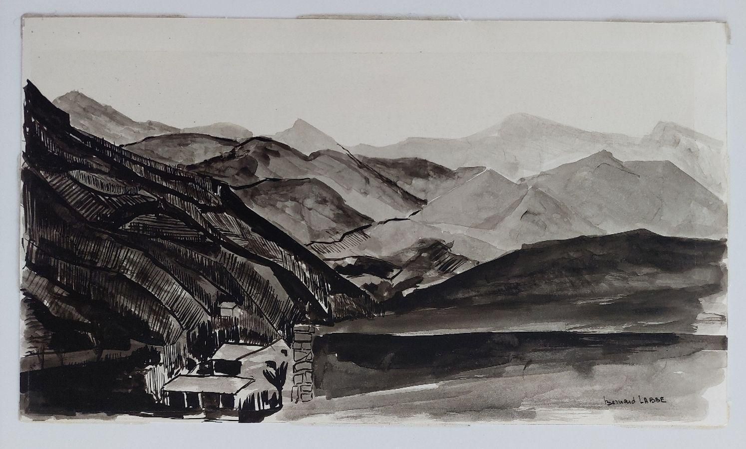 photo furniture Bernard Labbe20th Century French Modernist Cubist Painting, En Grisaille French Landscape20th Century