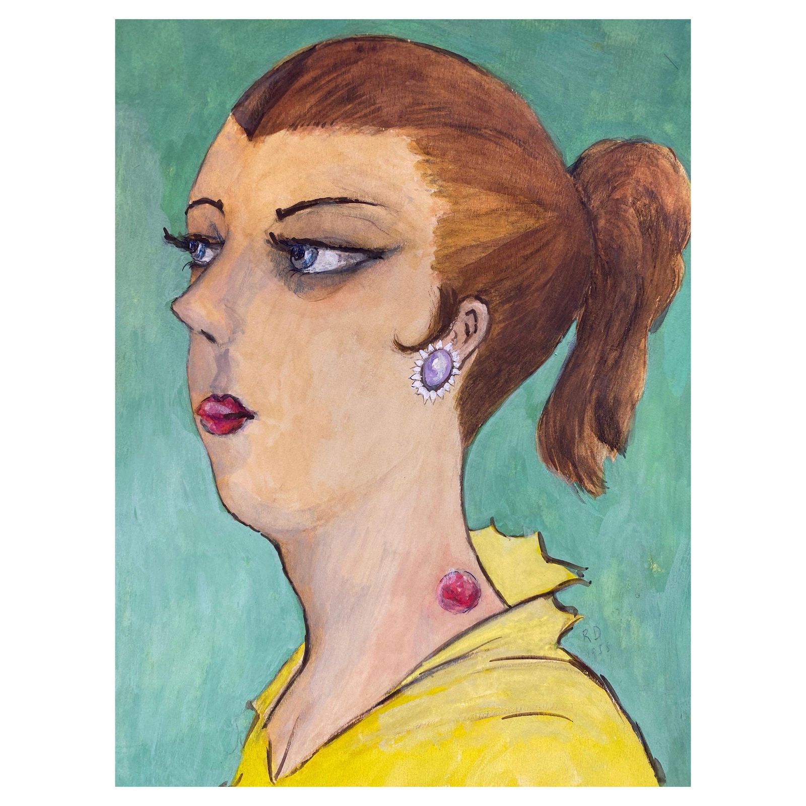 Unknown1960's French Portrait Lady Side Profile Caricaturecirca 1960s