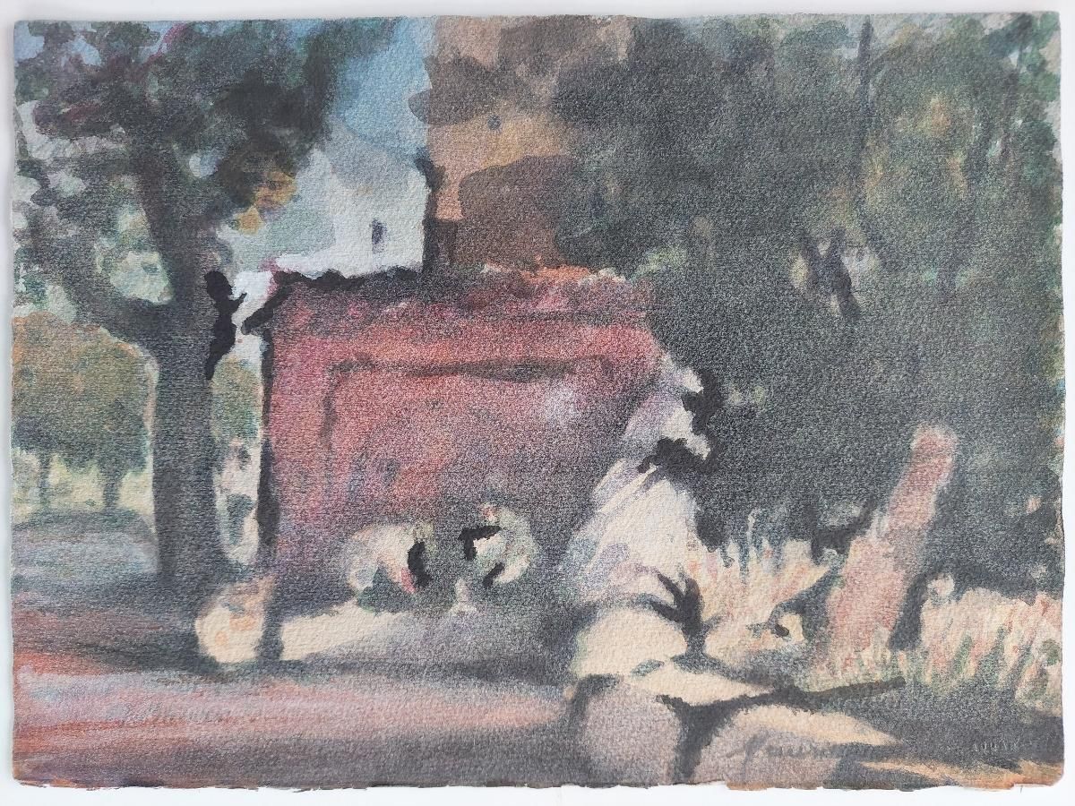 Unknownfrench Modernist Cubist Painting Figures In The Shade Of Trees20th Century photo furniture