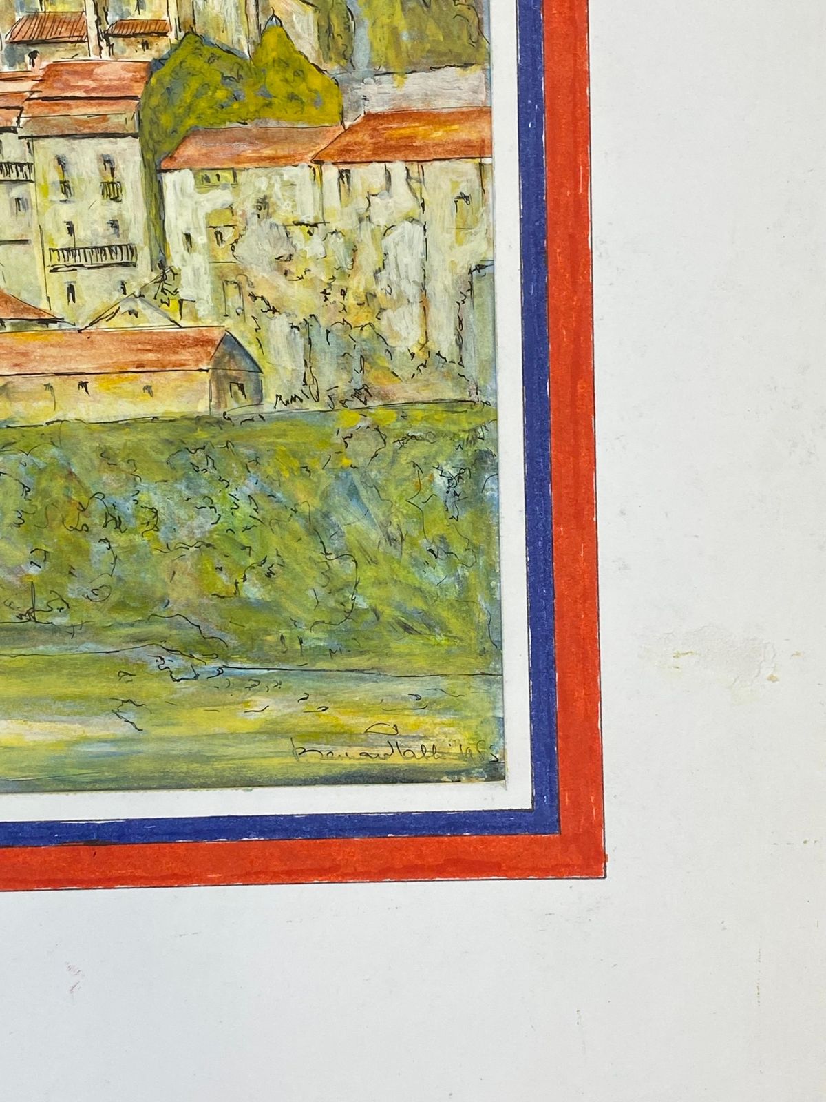 Unknown1950's French Modernist/ Cubist Painting Signed   Stunning French Buildings1950 photo Art
