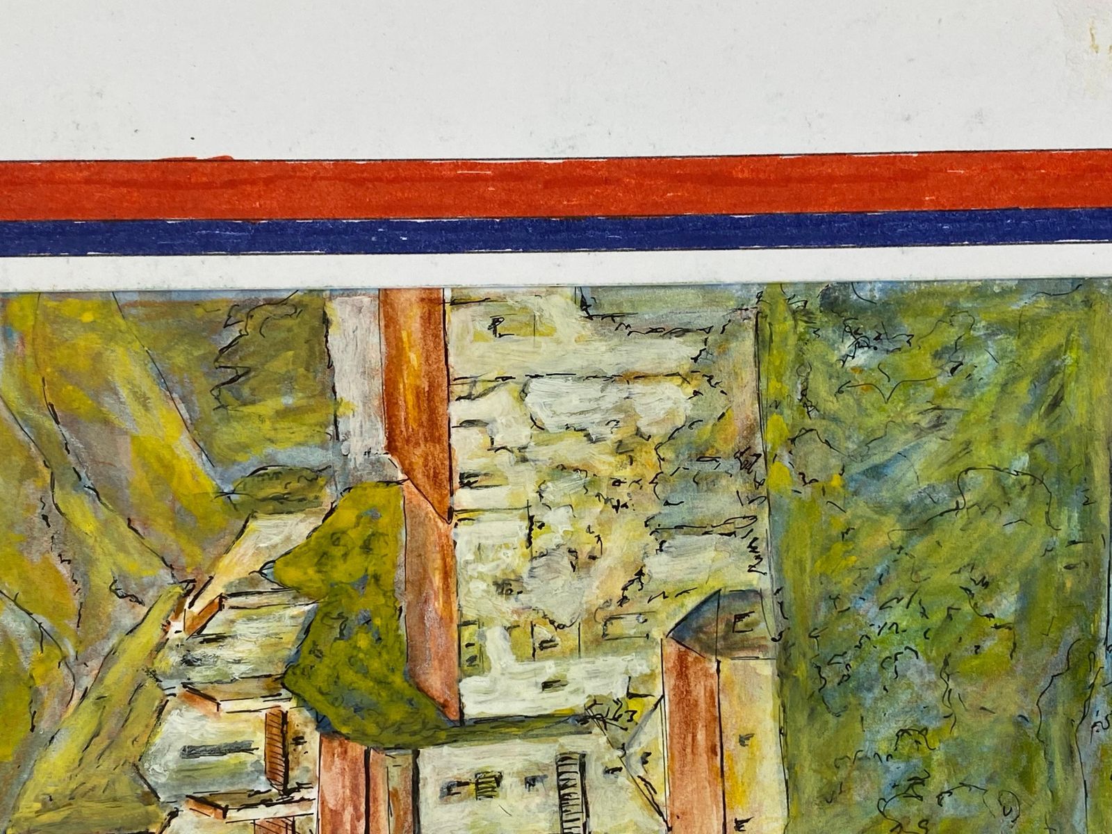 Unknown1950's French Modernist/ Cubist Painting Signed   Stunning French Buildings1950 photo buy