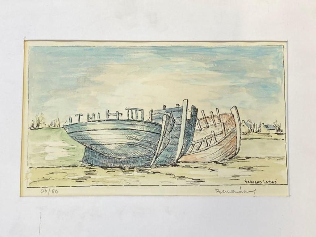 Unknown1950's French Modernist/ Cubist Painting Signed, The Three Boats1950 photo furniture