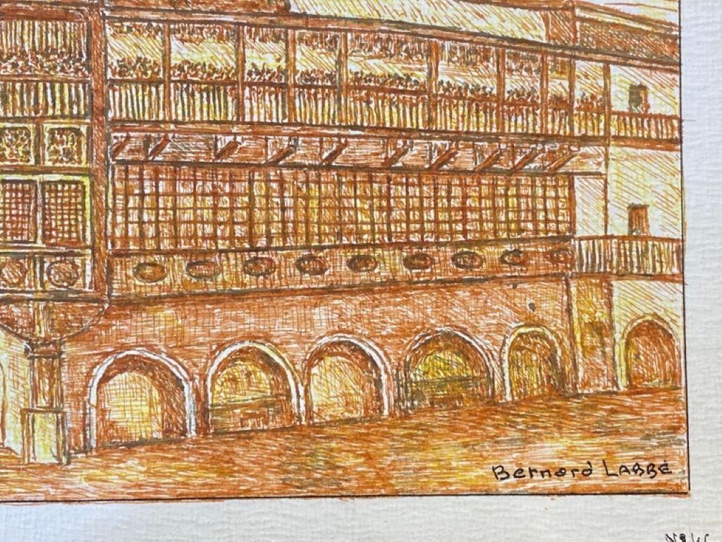 Unknown1950's French Modernist/ Cubist Painting Signed, Orange Building Landscape1950 photo furniture