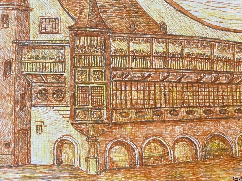 Unknown1950's French Modernist/ Cubist Painting Signed, Orange Building Landscape1950 photo Art