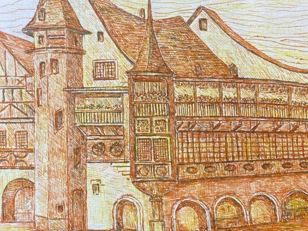 Unknown1950's French Modernist/ Cubist Painting Signed, Orange Building Landscape1950 photo 402.0