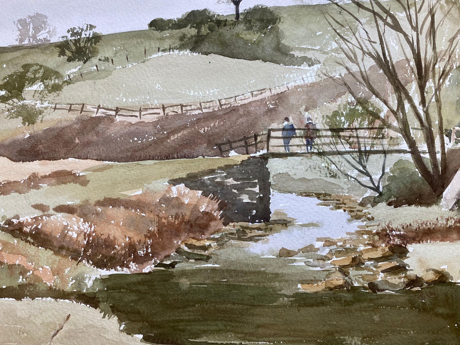 Unknownrural River Countryside Landscape Original British Watercolour Paintingcirca 1970s photo vinterior