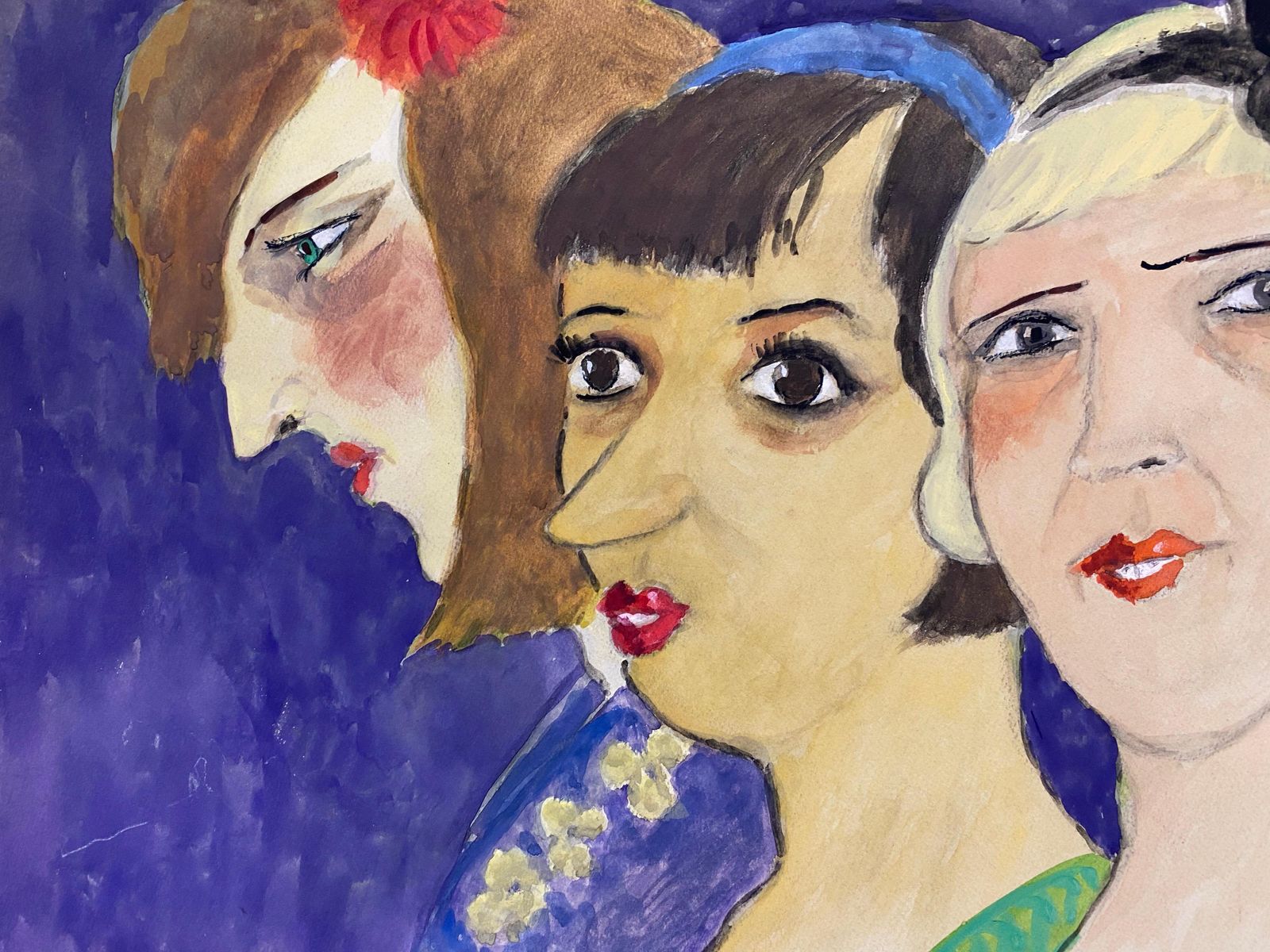 Unknown1960's French Portrait Three Art Deco Ladies Caricaturecirca 1960s photo Art