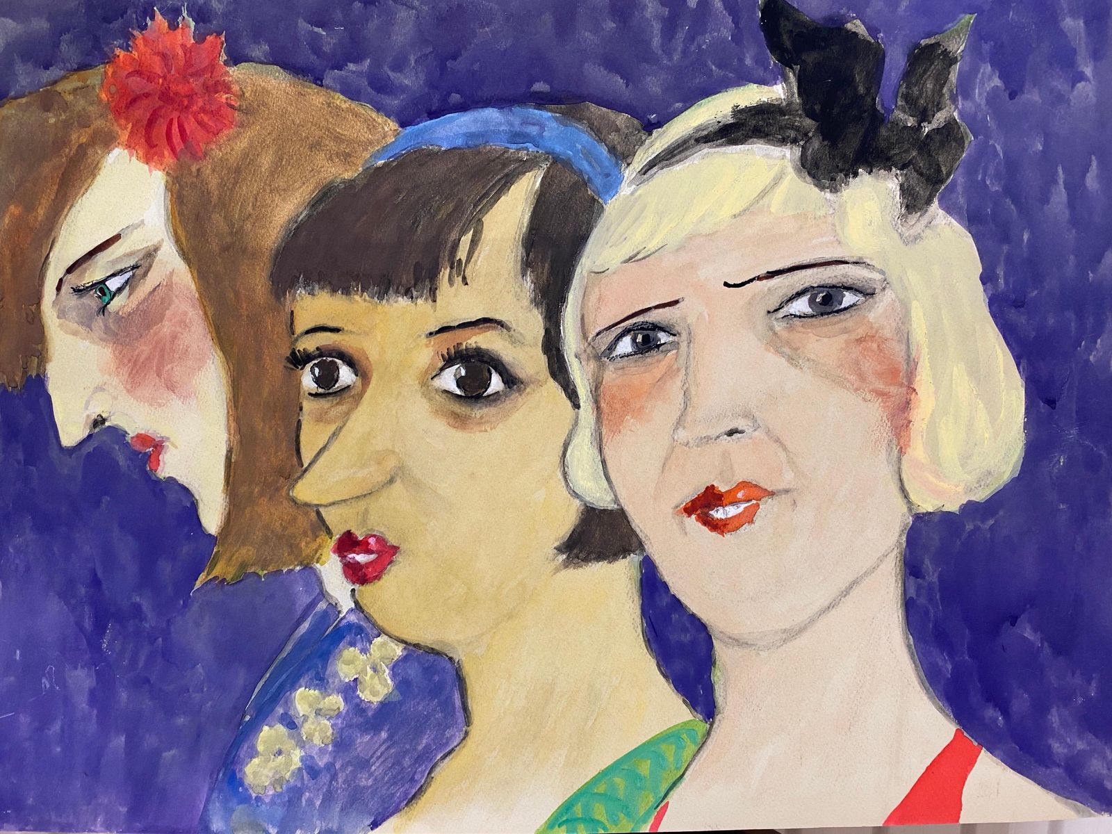 Unknown1960's French Portrait Three Art Deco Ladies Caricaturecirca 1960s photo 458.0