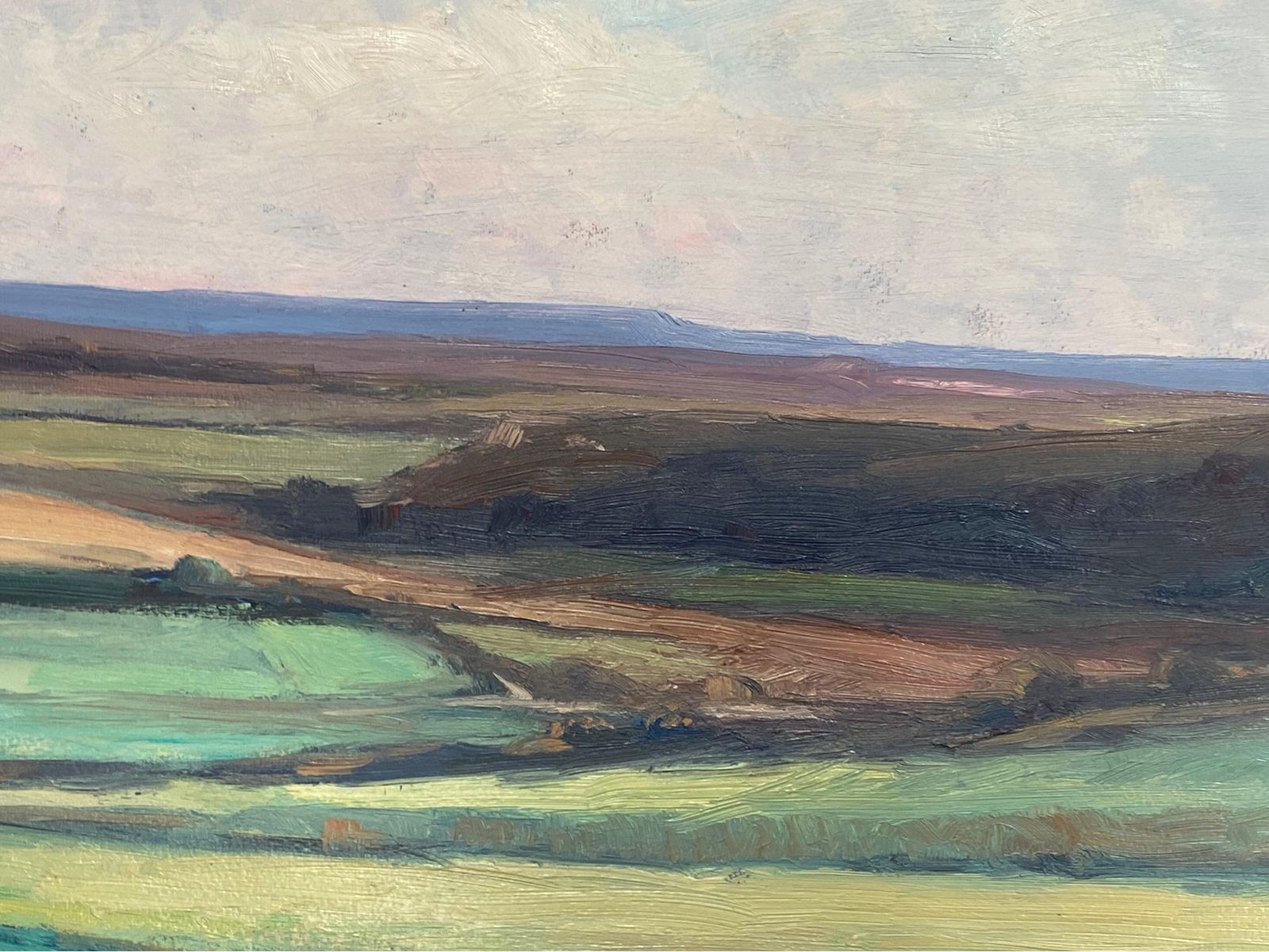 Leon Hatotantique Signed French Impressionist Oil, Panoramic Rolling Landscape Fieldsearly 20th Century photo for sale