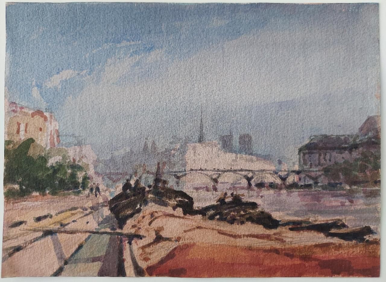 Maurice Mazeiliefrench Modernist Cubist Painting Parisian Panorama Of The Seine20th Century photo furniture