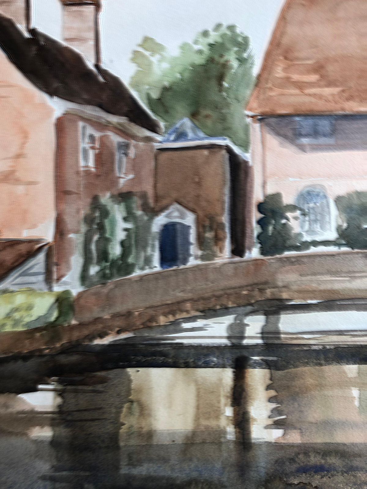 Unknownvillage Bridge Scene, Original British Watercolour Paintingcirca 1970s photo furniture