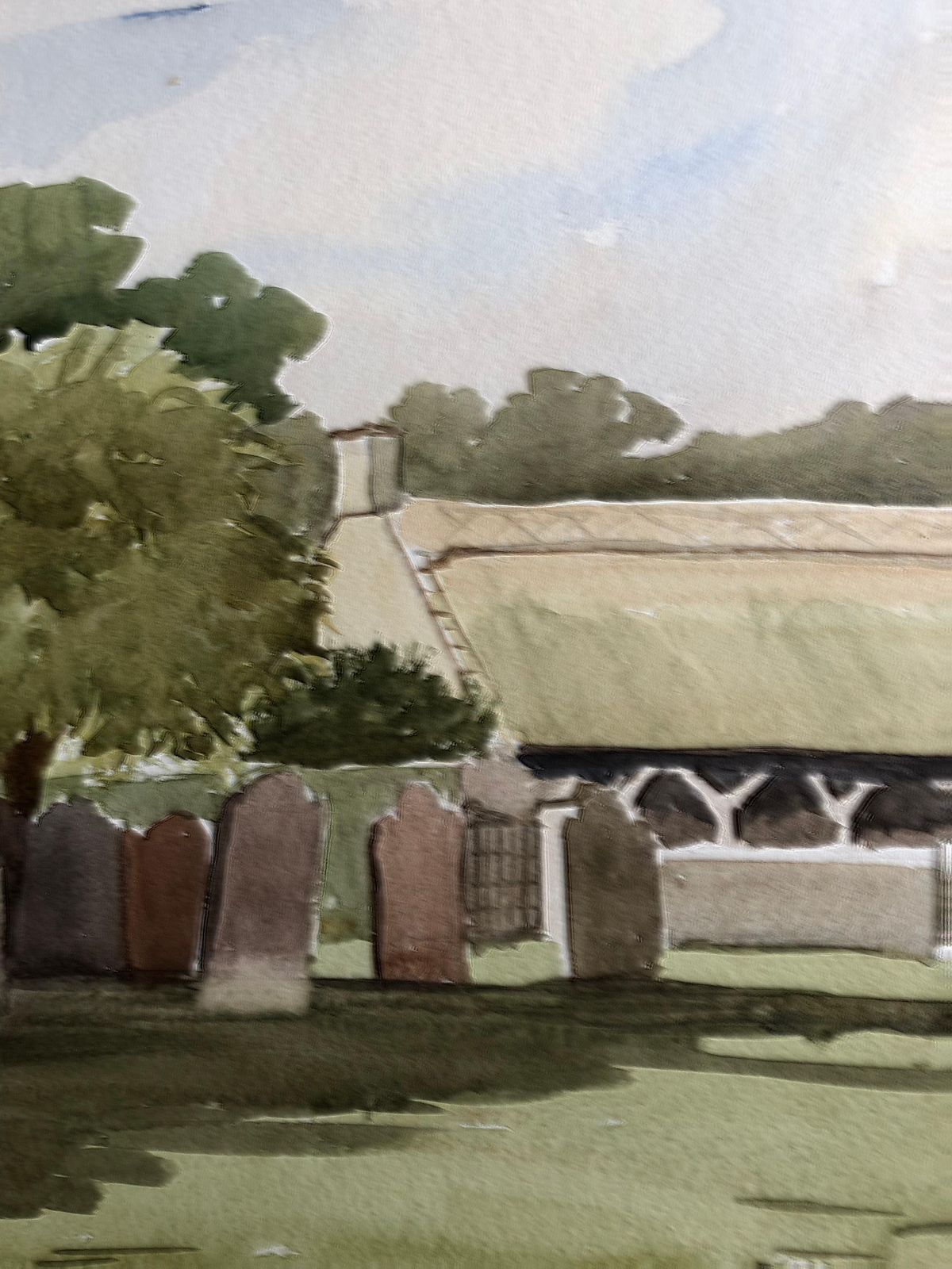 Unknowndinton Cemetary, Original British Watercolour Paintingcirca 1994 photo for sale