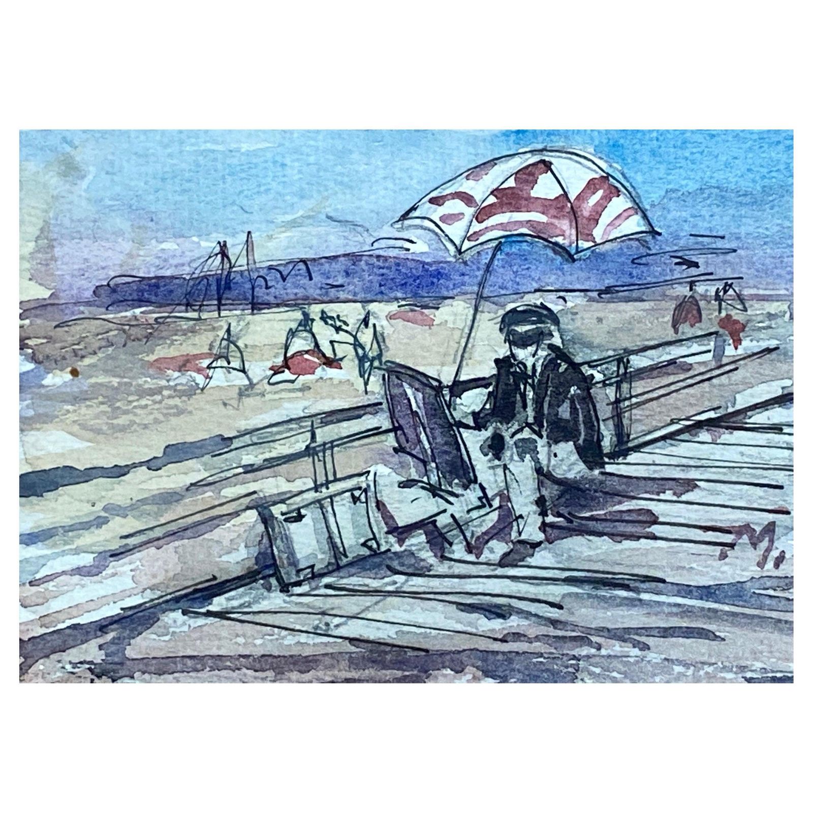 Unknownartist At Easel Painting On The Beach, French Impressionist Watercolor20th Century