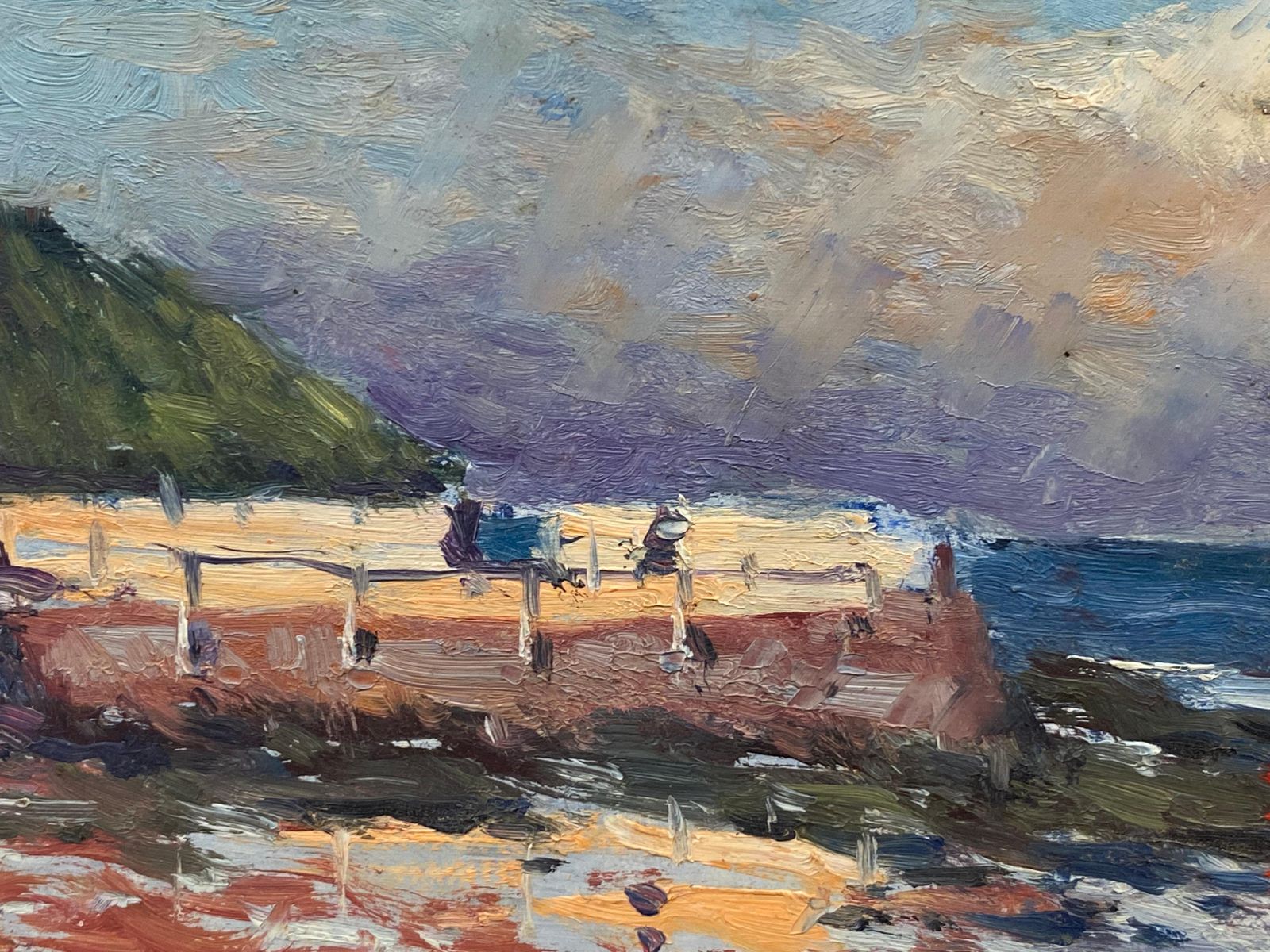 Unknownfrench Impressionist Oil Landscape, Beautiful Ocean Beach California20th Century photo Art