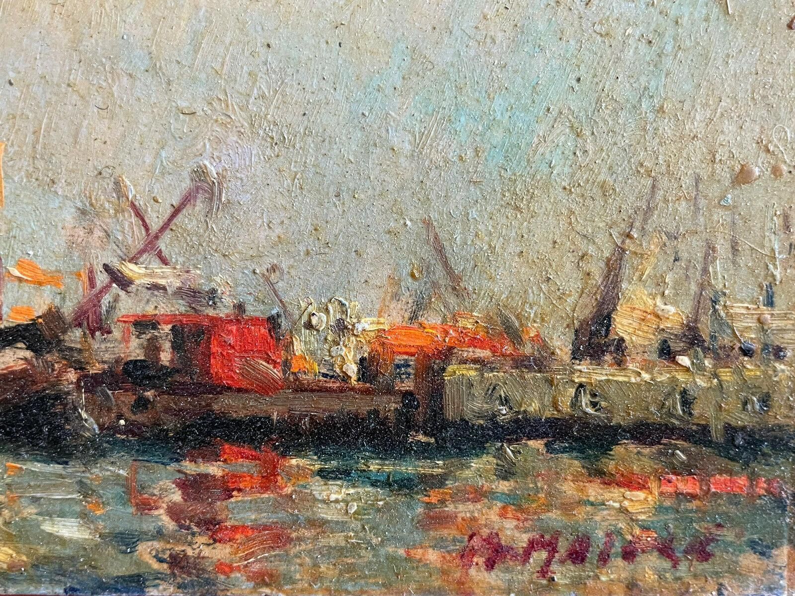 Unknownmaurice Mazeilie, French Impressionist Signed Oil, Boats Moored Off A Jetty20th Century photo for sale