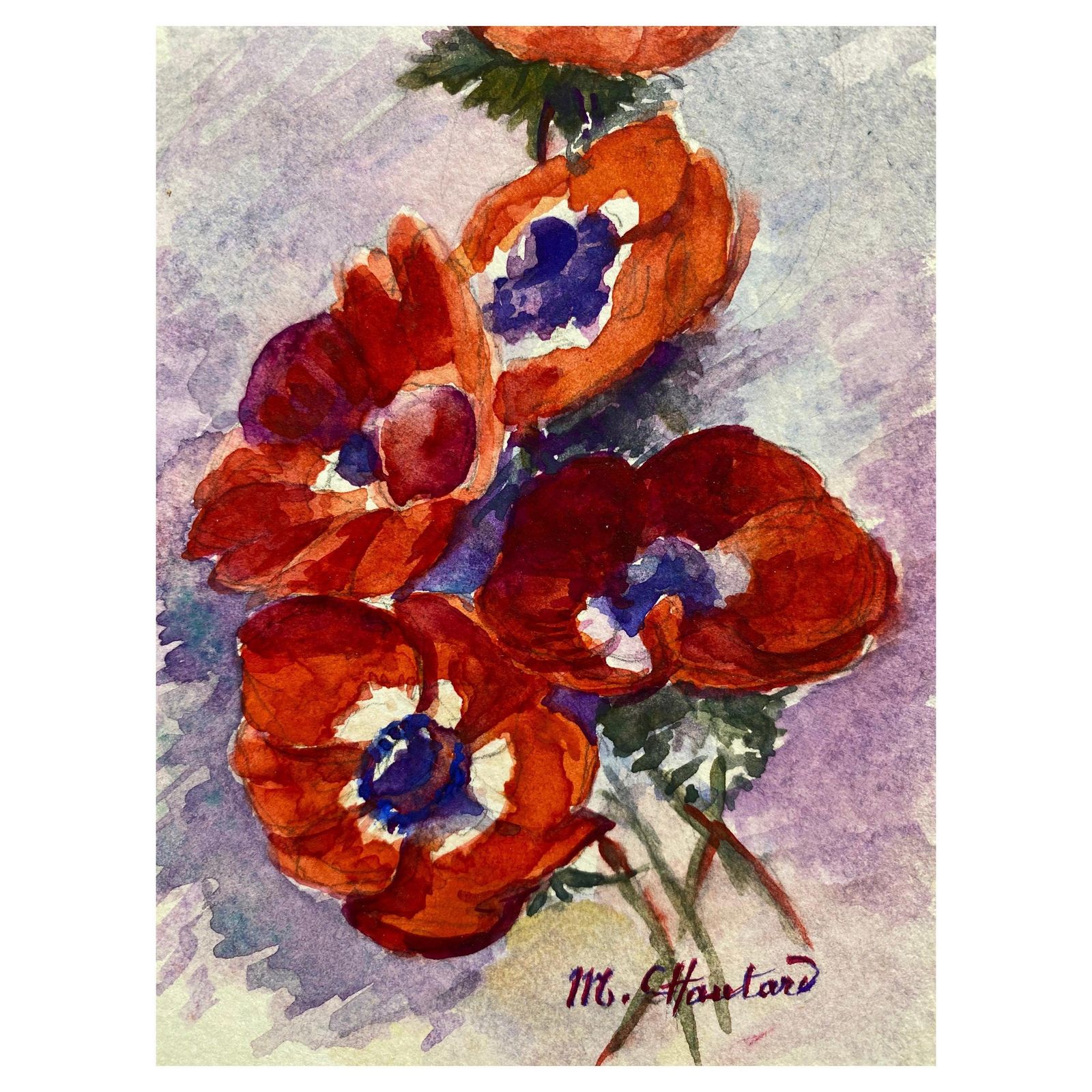 Unknownearly 1900's French Impressionist Signed Flower Watercolour By Marie Carreaucirca 1900s
