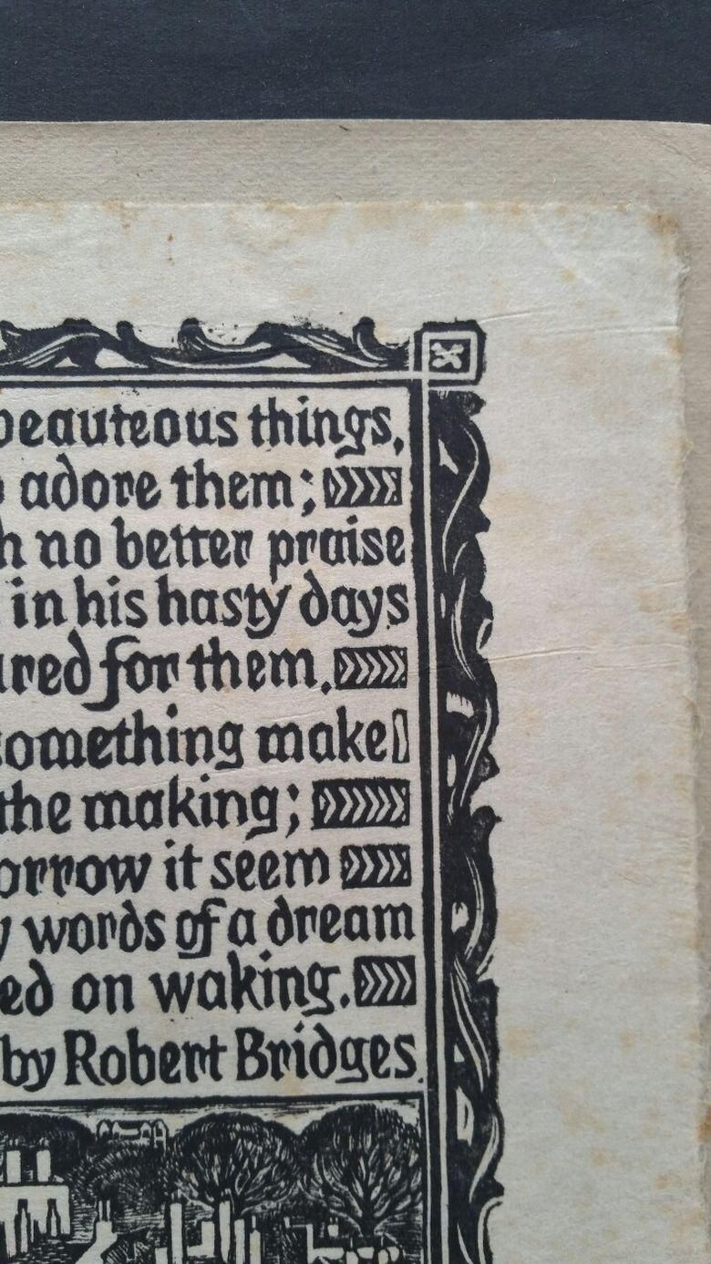 Unknownenglish Antique Woodcut Engraving, Of Prose By Robert Bridgescirca 1920 1930 photo 198.0