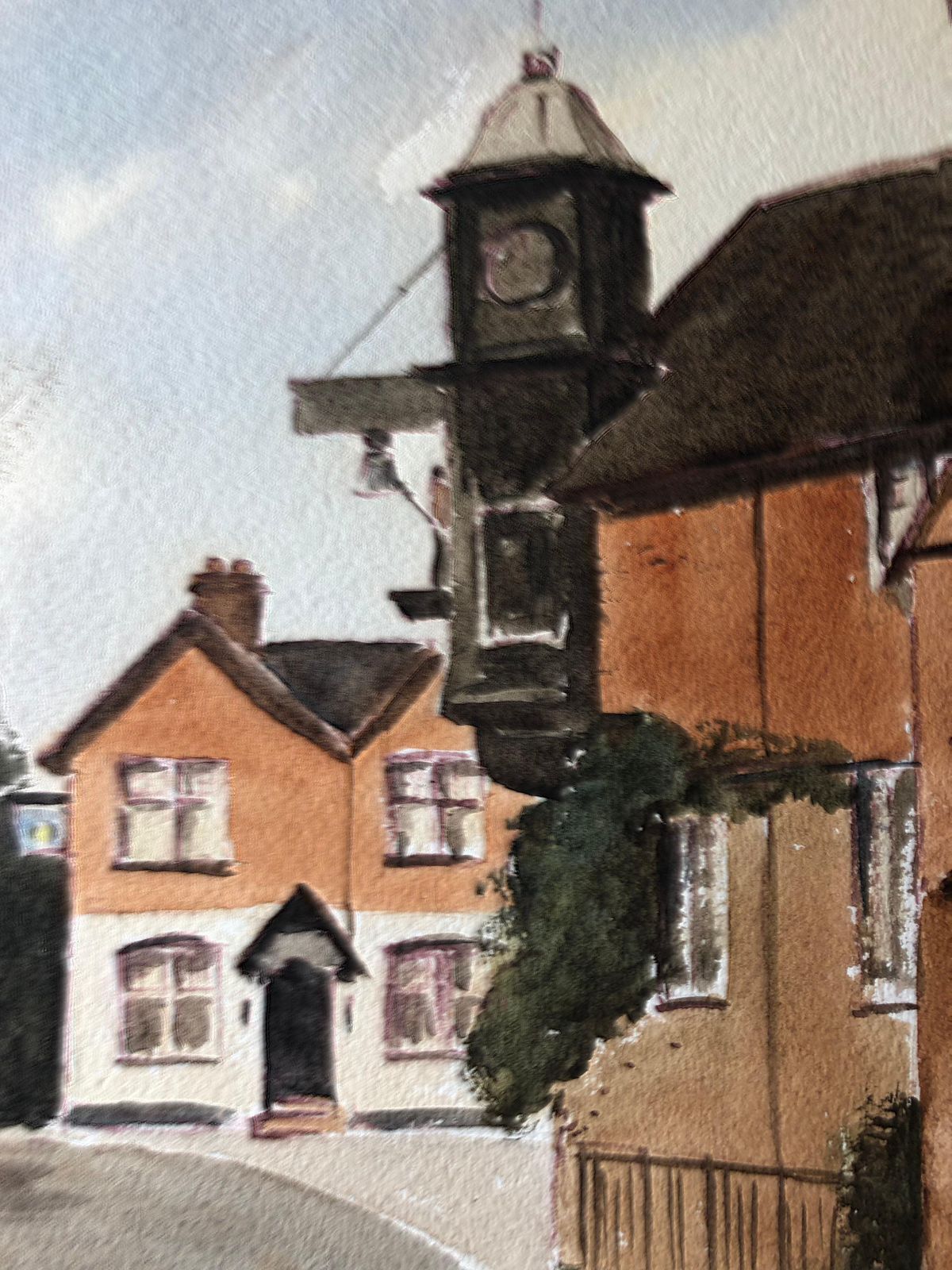 Unknownclock Tower, English Town, Signed Original British Watercolour Paintingcirca 1970s photo for sale