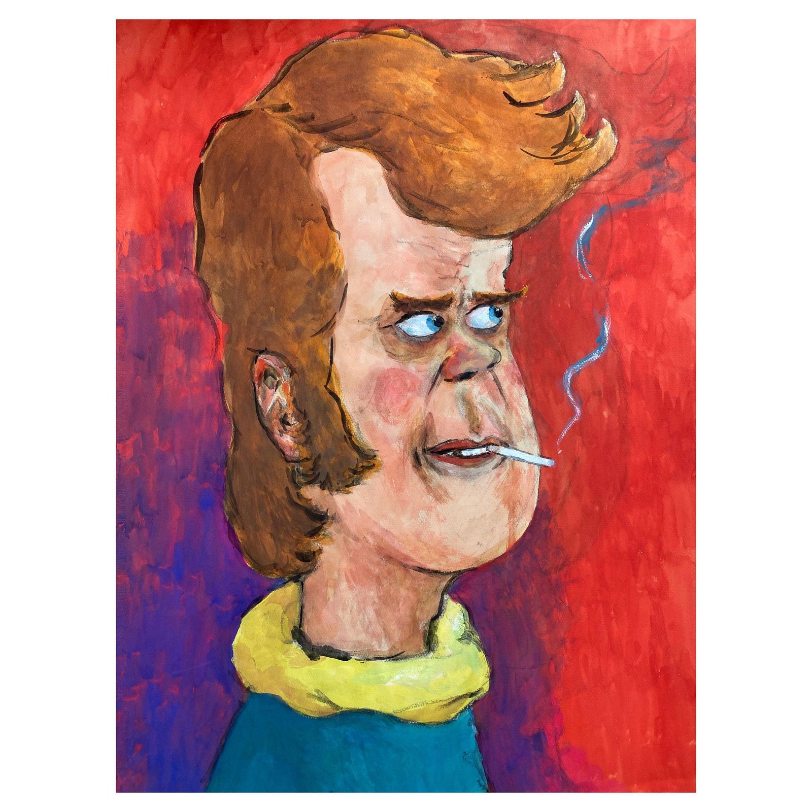 Unknown1960's French Portrait Wacky Smoker Caricature Of Young Man With Cigarettecirca 1960s