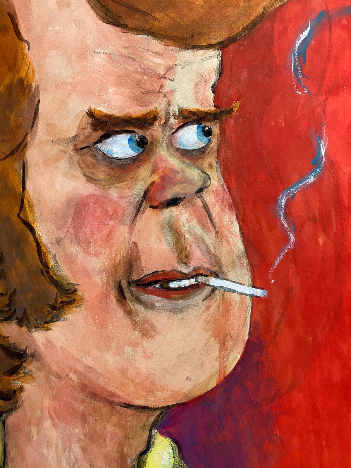 Unknown1960's French Portrait Wacky Smoker Caricature Of Young Man With Cigarettecirca 1960s photo furniture