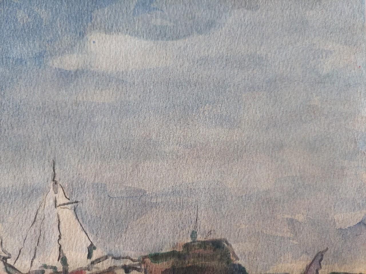 Maurice Mazeiliefrench Modernist Cubist Painting Fishing Boats On Rocky Coast20th Century photo 300.0