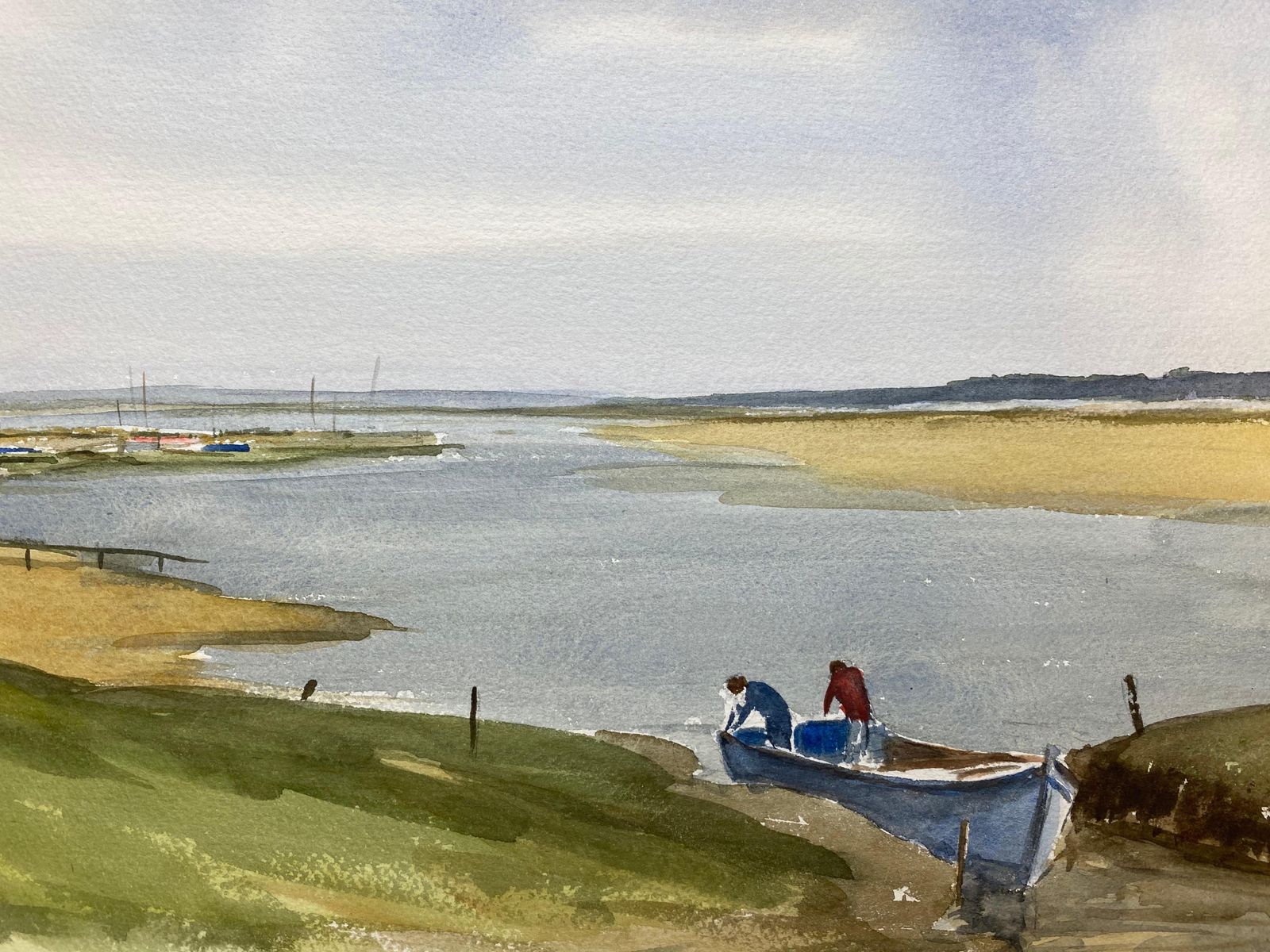 Unknownbeautiful English Town Boat Ready For Sea, Signed British Watercolour Paintingcirca 1970s photo 229.0