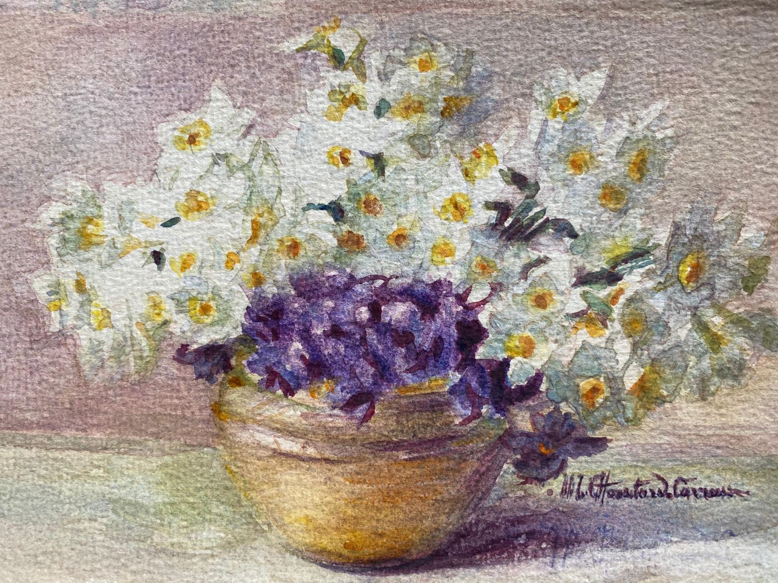 Unknown2 X Early 1900's French Impressionist Signed Flower Watercolours Marie Carreaucirca 1900s photo furniture