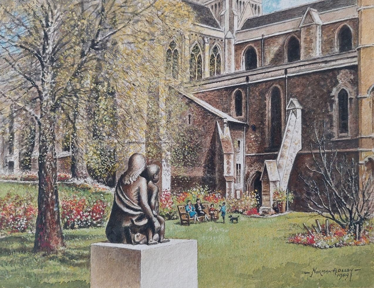 English  Schooltraditional English Painting Cloister Garth At Rochester Cathedral, Kent20th Century photo vinterior