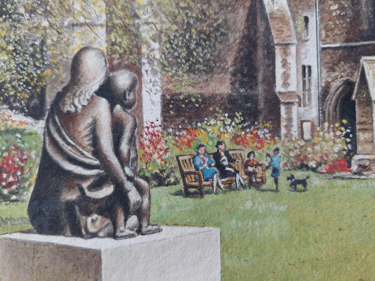 photo furniture English  Schooltraditional English Painting Cloister Garth At Rochester Cathedral, Kent20th Century