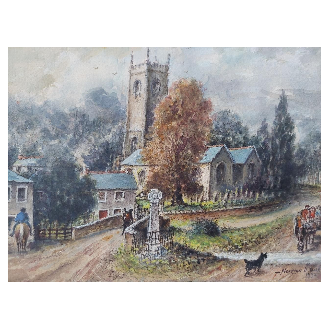 English  Schooltraditional English Painting Church And Figures At Altarnun, Cornish School20th Century