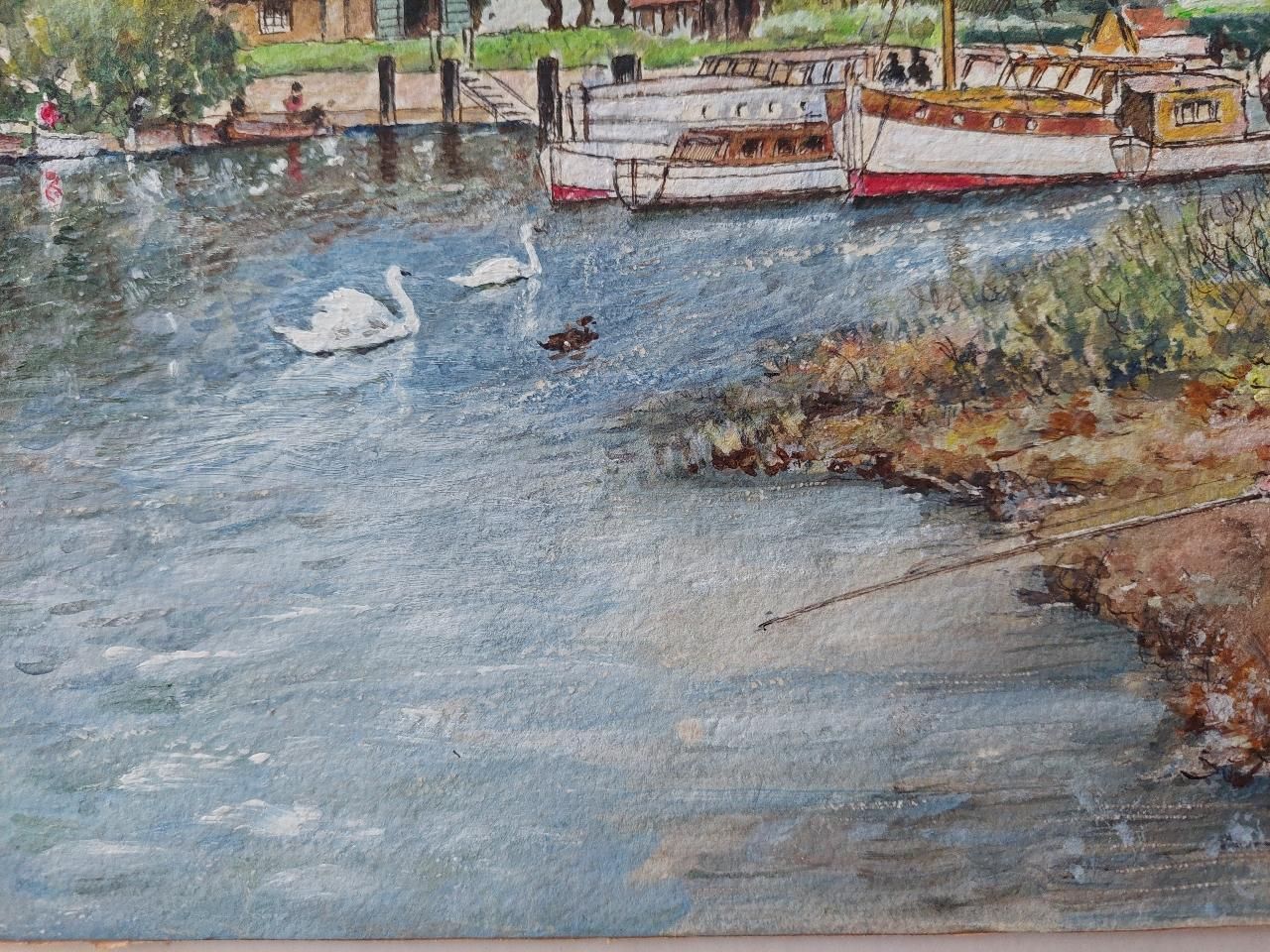 photo furniture English  Schooltraditional English Painting Angler Fishing At Teddington, London England20th Century