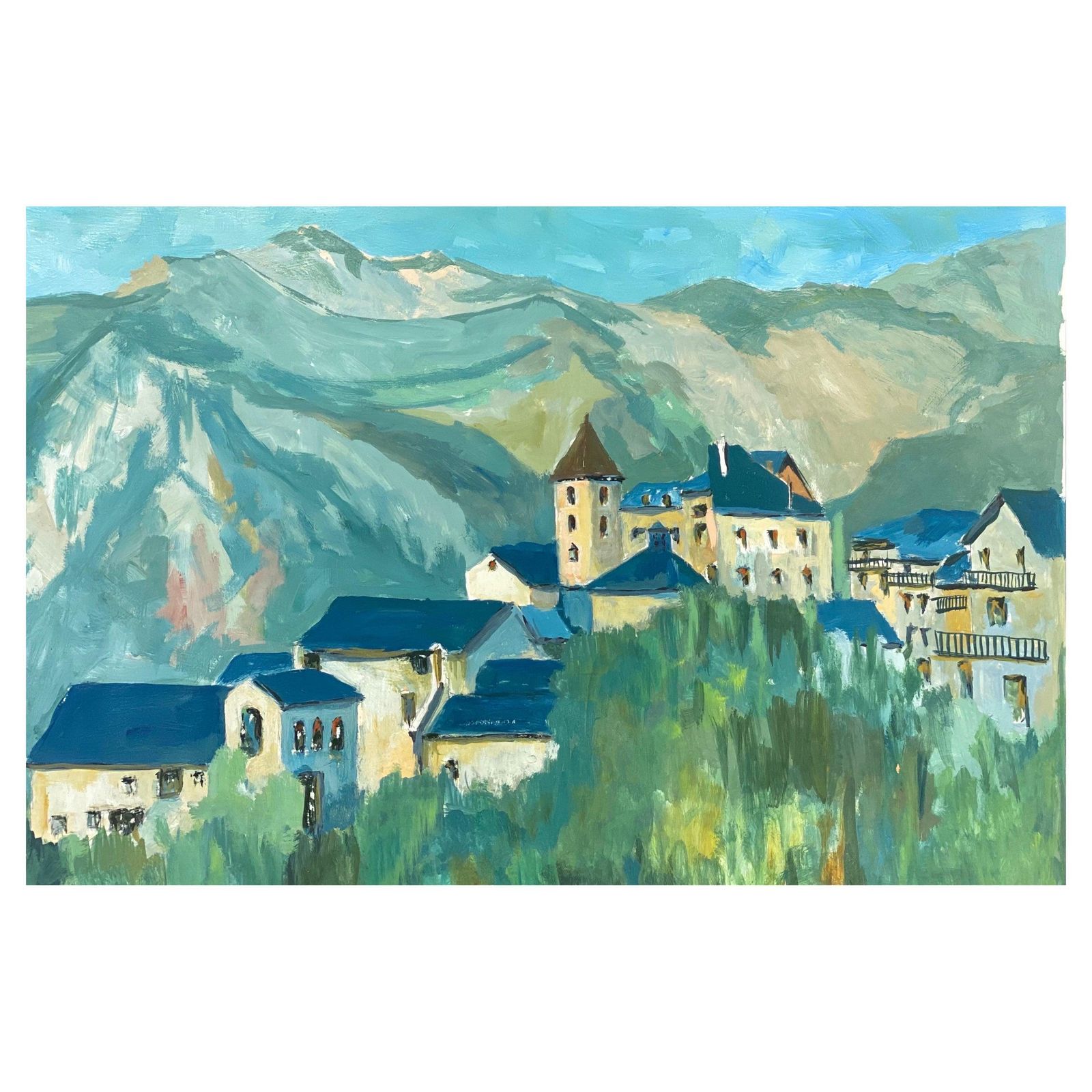 Unknown1950's Modernist Painting, Beautiful & Bright Colour French Oil Landscape1950s