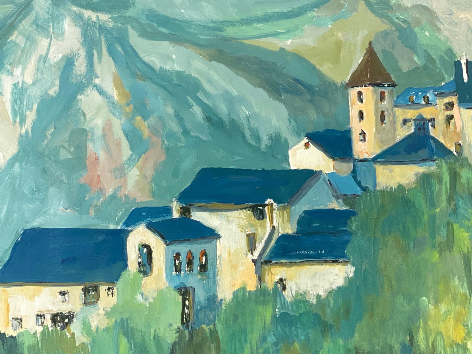 Unknown1950's Modernist Painting, Beautiful & Bright Colour French Oil Landscape1950s photo vinterior