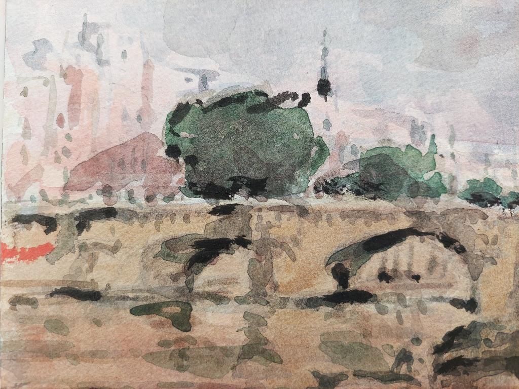 Maurice Mazeiliefrench Modernist Cubist Painting Paris Bridge On River Seine20th Century photo buy