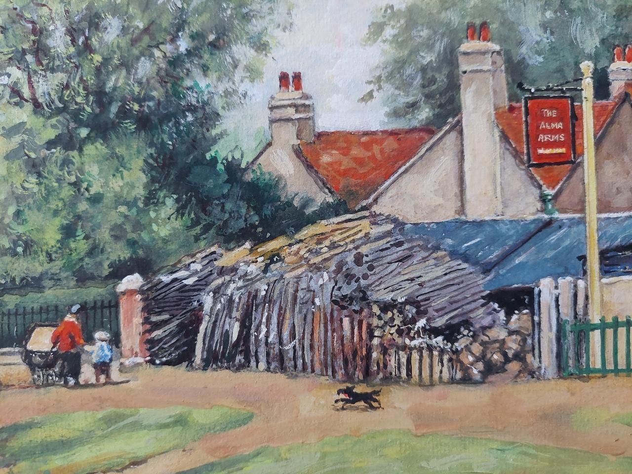 English  Schooltraditional English Painting Woodstacks At The Alma Arms, Weston Green, Surrey20th Century photo buy