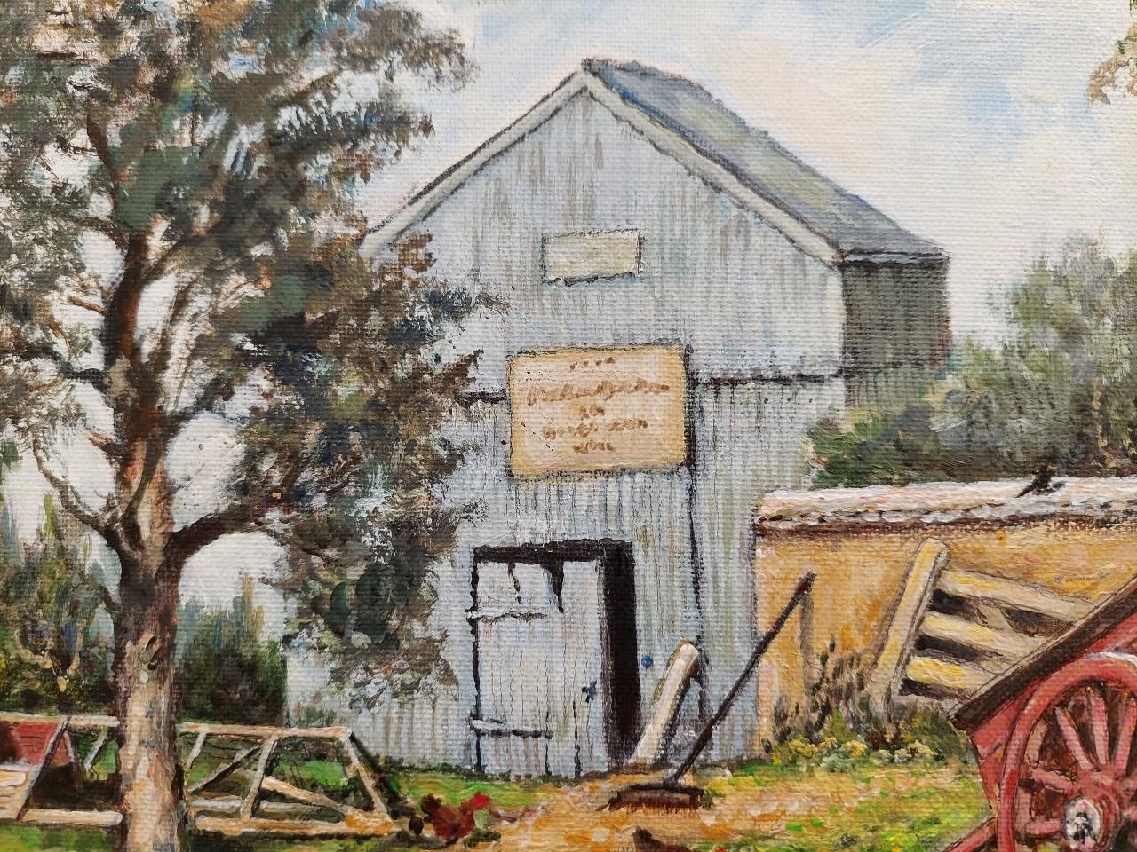 English  Schooltraditional English Painting Scots Pine And Chickens In A Cornish Farmyard20th Century photo vinterior